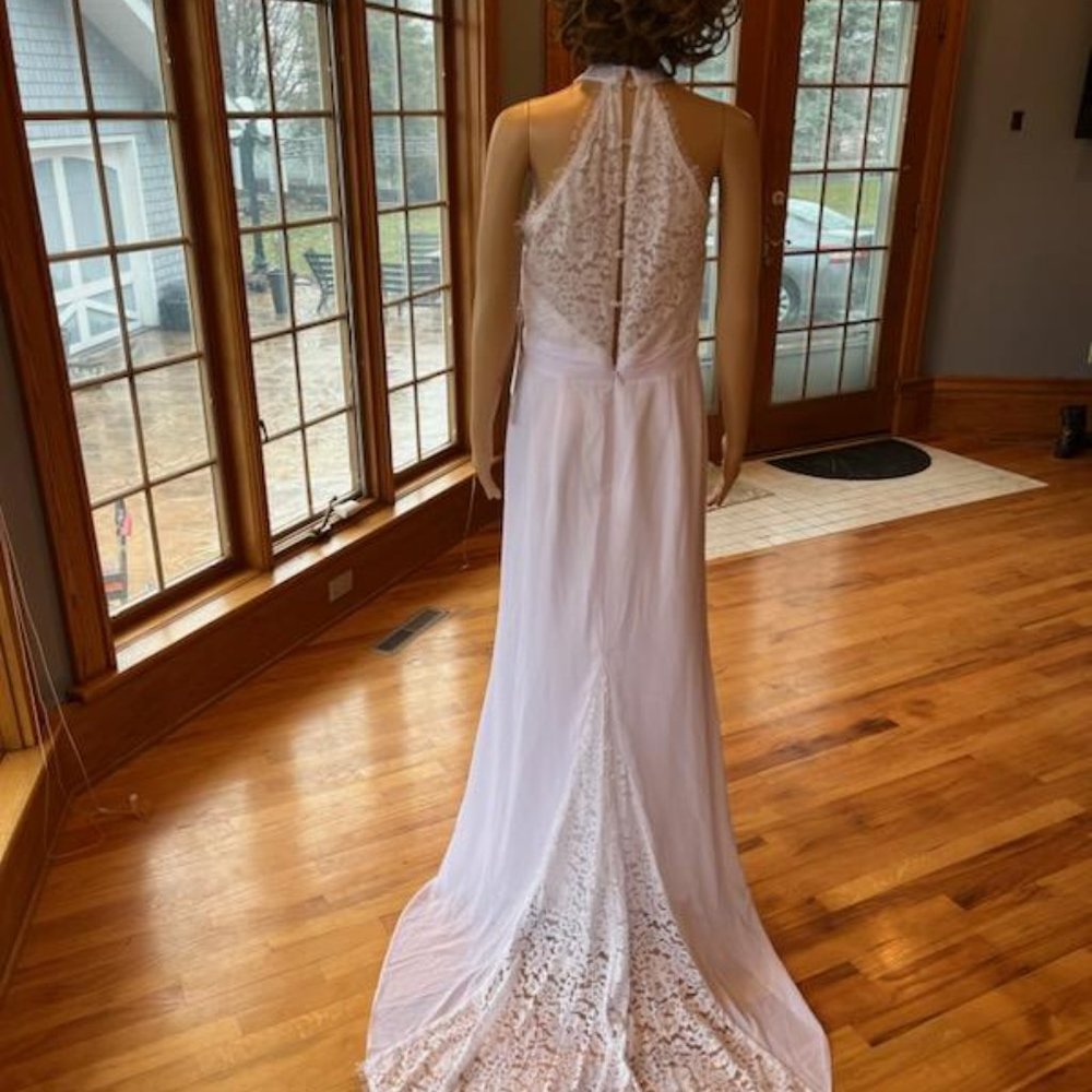 *NWT JJ's House Blush Pink Lace Chiffon Halter Wedding Dress Bridal Gown Size 12